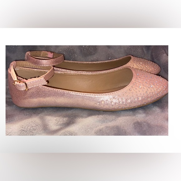 Metallic Pink Ballerina Flats with Rhinestones - Picture 2 of 11